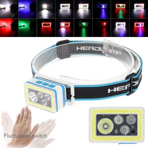 Hands-free LED Inductive Headlamp Motion Sensor Head Lamp LED Headlight Torch Built-in Battery with 8 Lighting Modes for Camping