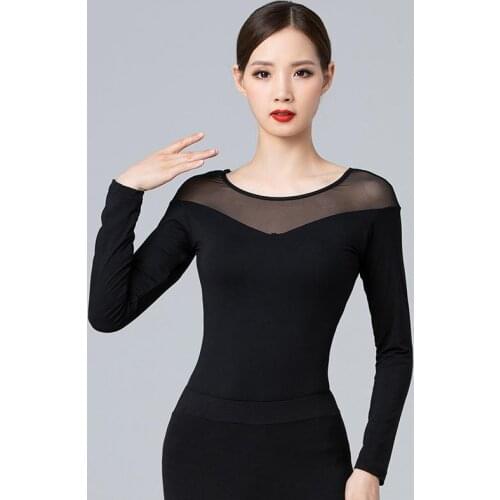 Latin Dance Tops Women Professional Training Suit Round Neck Long Sleeve National Standard Dance Female Adult Modern Dance Dress