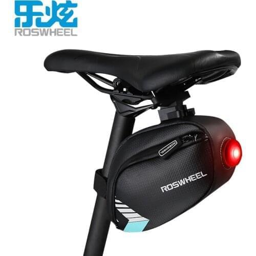 ROSWHEEL Bicycle Saddle Bag With Tail Lamp Light Waterproof Bike Rear Bags Cycling Rear Seat Tail Bag Accessories