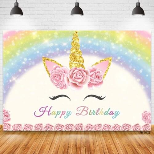Custom Name Photography Backdrops Unicorn Wing Flowers Rainbow Birthday Party Vinyl Backgrounds Photo Studio Photocall Photozone