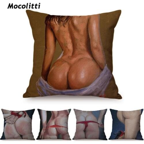 Vintage Oil Painting Art Sexy Woman Butt Printing Cotton Linen Sofa Decorative Cushion Cover Gallery Museum Charming Pillow Case