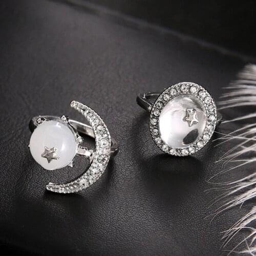 24 pieces/lot Crescent Moon Star Finger Rings For Women Rhinestone Crystal Ring Silver Color Midi Knuckle Finger Jewelry