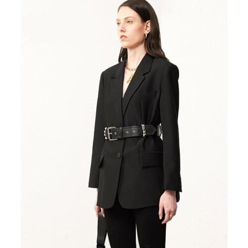 Spring fashion England style Rivet belt buckle design ins popular blazer female professional outerwear with belt jackets F1189