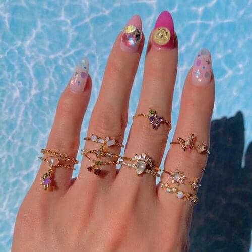 Gold Color Iced Out Bling Pink Color Heart CZ Cubic Zirconia Cute Lovely Animal Charm Fashion Women Finger Ring Adjusted Size