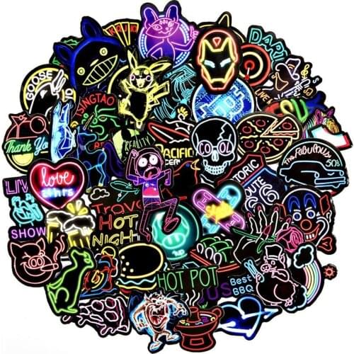 10/50PC Sins Japan Harajuku Purple Neon Light Sticker Cool Graffiti Wall Decoration Waterproof Trolley Case Water Cup Laptop Toy