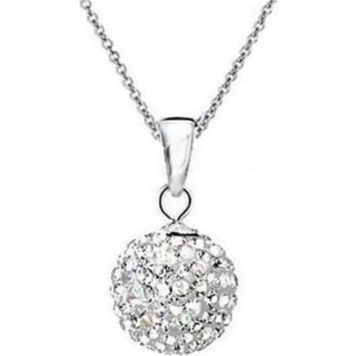 10mm 5pcs/lot rhinestone micro pave disco ball bead silver plated cystal necklace 16 inch women pendants Chains d2626