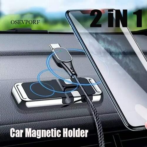 2 in 1 Magnetic Car Phone Holder Cable Organizer Dashboard Mini Strip Shape Stand Bracket For iPhone 12 11 Pro Samsung Car Mount
