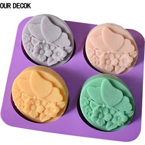4 Hole Butterfly Love Flower Food-grade Silicone Soap Mold Cake Handmade Maker Tool 3D Pudding Ice Molds DIY Crafts Food Mold