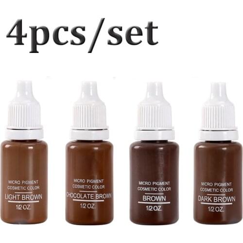 4pcs/set 15ml Pigment Ink Micropigment Semi Permanent Makeup Tattoo Inks Pigment for Tattoo Eyebrow Eyeliner Make Up Mixed Color