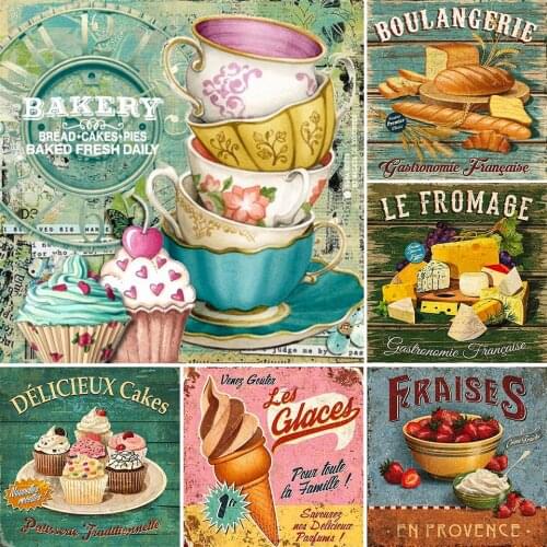 5D DIY Diamond Painting Bread Kitchen Cake Cup Cross Stitch Full Drill Square Embroidery Mosaic Art Picture of Rhinestones Decor