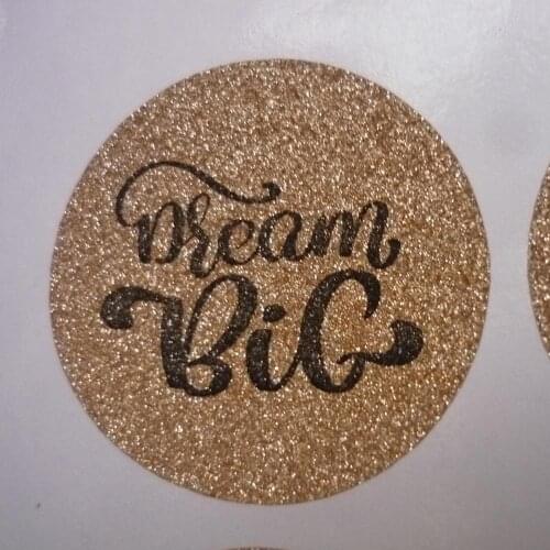Dream Big Rose Gold Glitter Classic Round Sticker with customized texts or logo sticker