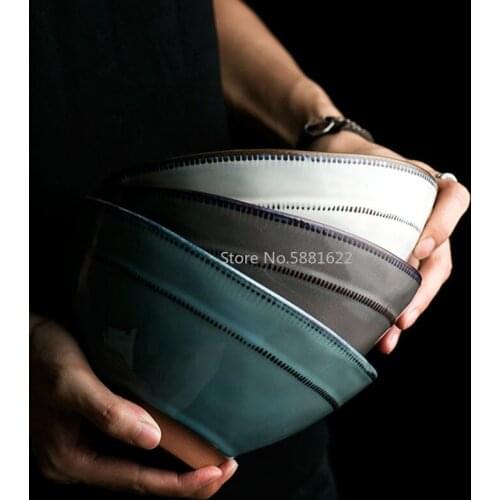 Retro Japanese Large Bowl Household Soup Bowl Individual Ceramic Bowl Dish Porcelain Noodle Ramen Deep Bowl