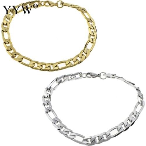 Fashion High Quality Stainless Steel Bracelet Gold Color Pop Punk Rock Style Round Chain Link Bracelet Men Wrist Band Jewelry