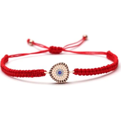 Black White Blue Zircon Crystal Copper Evil Eye Charm Bracelet Women Femme Rose Gold Red Black Cord Handmade CZ Eye Lovely Jewelry