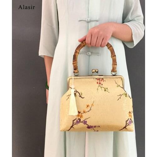 Alasir Bamboo Handles Chinese Style Ladies Handbags Cheongsam Handbags Retro Shoulder Bags Various Styles Of Silk Fabrics