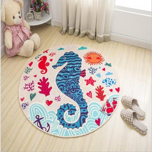 Lovely Cartoon seahorse Print Soft Round Area Carpet Child living room Crawl Mat Baby Kids Play Game Big size Rug 200cm diameter