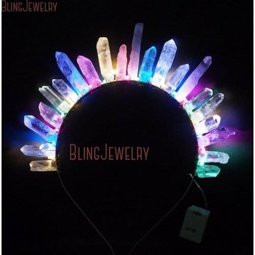 The Electric Led Crystal Crown Angel Aura Crystal Quartz Electric Forest Edc Plur Rave Electric Daisy Carnival Light up Crown