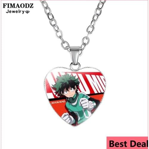FIMAODZ My Hero Academia Figure Necklace Cartoon Anime Glass Dome Heart Pendant Charm Jewelry For Fans Gift