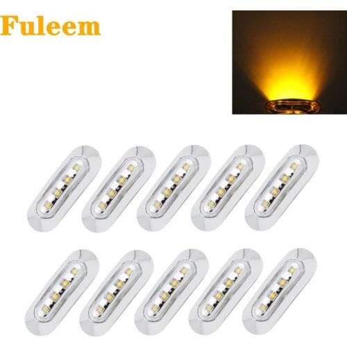 Fuleem 10PCS 4 LED Amber Light Clearance Side Marker Truck Trailer Lamp Chrome Cover Bezel 12V 24V Waterproof