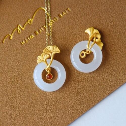 Natural Hetian Jade Peace Buckle White Jade Pendant Fortunately You Have Safeness Ring Necklace Jade Women Simple Temperamental