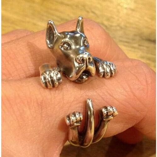 Wholesale cute Great Dane Ring free size cartoon animal dog Ring bulldog ring jewelry for lady 12pcs/lot