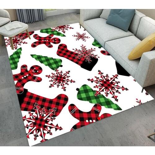 Red Plaid Checkered Style Carpet Christmas Tree Snowflake Bear Gingerbread Man Kids Room Flooring Mat Area Rug Children Room