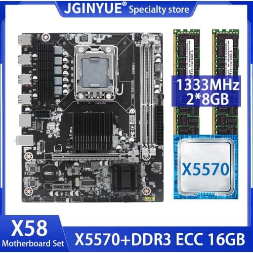 X58 desktop Motherboard LGA1366 combo with Intel Xeon X5570 processor and DDR3 16GB 2*8G ECC Memory Micro-ATX MACHINIST X58V1608