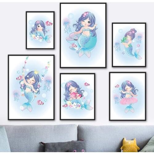 Merlaid Dolphin Turtle Jellyfish Fish Wall Art Canvas Painting Nordic Posters And Prints Cartoon Wall Pictures Kids Room Decor