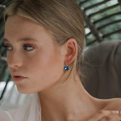 Cute Female Blue Zircon Drop Earrings Charm Silver Color Dangle Earrings For Women Elegant Retro Crystal Wedding Earrings #LR4