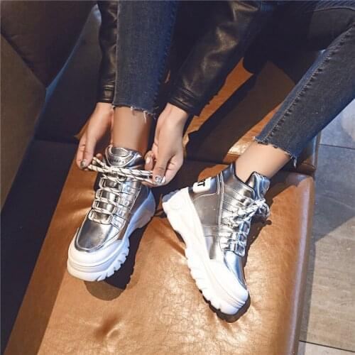 Fashion Lace-up Breathable Bling Casual Sports Shoes Platform Shoes High-top Thick Vulcanized Shoes Women zapatos mujer U27-21