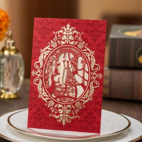 Fashion Wedding Invitation Cards Hollow Paper Frame Church Style Wedding Invitations 50pcs/pack with Envelope