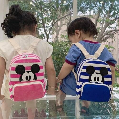 Disney Fashion Comfortable Canvas Backpack Simple Cartoon Minnie Mickey Leisure Childrens School Bag