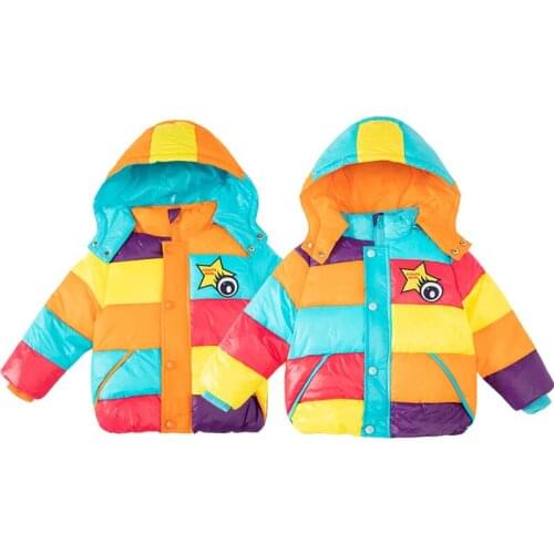 2021 Winter New Boys' And Girls' Cotton Padded Clothes Korean Childrens Thickened Down Cotton Rainbow Splicing Fashion