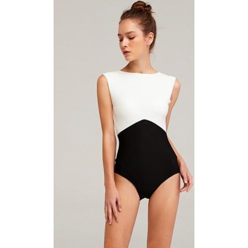 New Ladies One Piece Swimsuit Elegant British Retro Style Black And White Slim Cover Belly Women Beach Spa Swimwear Bikinis Set