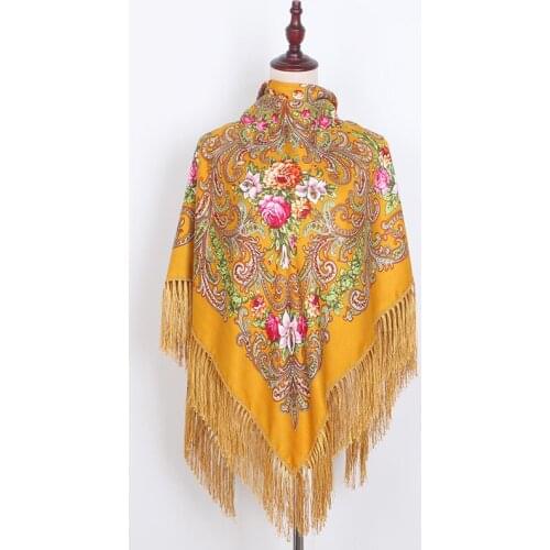 Luxury Printing Oversize Square Blankets Russian Women Wedding Scarf Retro Style Cotton Handkerchief Autumn Shawl 140*140cm