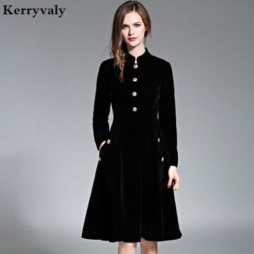 Vestido Plus Size Dress Women 3XL Winter Velvet Dresses Zomerjurken 2021 Dames Long Sleeve Black Office Retro Party Dress K8858