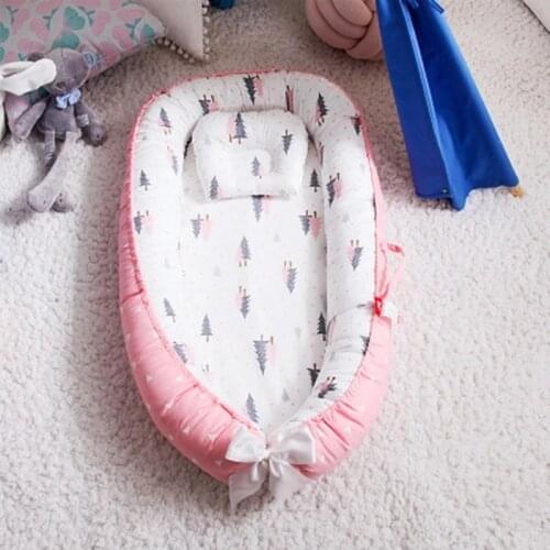 Portable Baby Nest Bed With Pillow Soft Crib Foldable Travel Bed Infant Toddler Cotton Cradle Baby Bed Bassinet Bumper 85*50cm