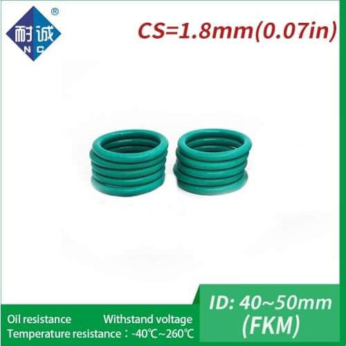 2PC/lot Rubber Ring Green FKM O ring Seals Thickness 1.8mm ID40/41.2/43.7/45/46.2/48.7/50mm Rubber ORing Fuel Washer