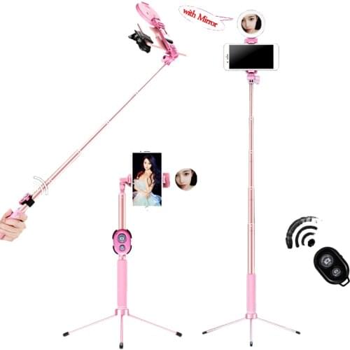Live Selfie Stick Tripod Wireless Bluetooth 1.7M Extendable Phone Tripod Stand with LED Ring light 4 in 1 For iPhone XS Xiaomi