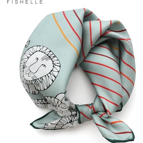 Cartoon lion pure 50cm twill silk scarf for children fashion baby hair band bandana foulard headband wrap gift scarves lady girl