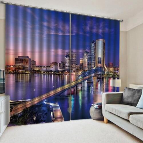 Custom purple curtains City night view curtains Window Blackout Luxury 3D Curtains set For Bed room Living room
