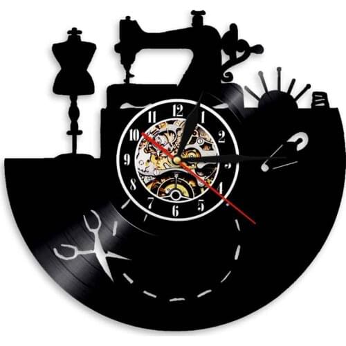 Sewing Machine Retro Vinyl Record Quartz Wall Clock Handmade Sewing Clocks Creative Wall Art Decor For Seamstress Store
