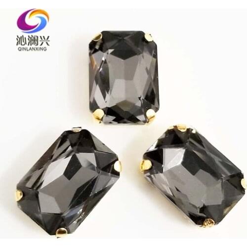10x14mm/13x18mm/18x25mm Gray Rectangle shape Glass Crystal sew on stones,golden bottom claw rhinstones,Diy/Clothing accessories