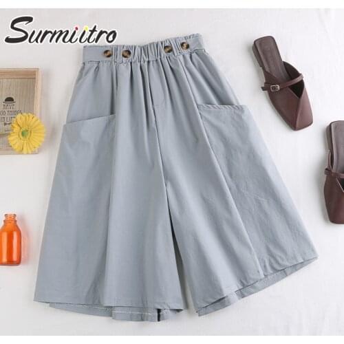 SURMIITRO Fashion 2021 Summer Korean Style Wide Leg Capris Women Short Pants High Elastic Waist Shorts Skirts Female