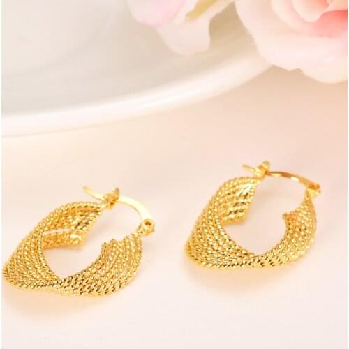 Vintage Hollow Earrings Real 24k Solid Gold GF Fashion Chic Jewelry Party Wives Earrings for Women Gift FREE SHIPPING