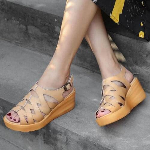 YourSeason 2020 New Summer Wedges Retro WomenS Shoes Genuine Leather Buckle Strap Female Casual Platform High Heels Sandals