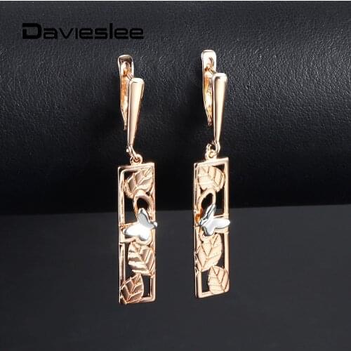 585 Rose Gold Bar Drop Earrings for Women Geometric Leaf Butterfly Dangle Earrings Party Wedding Jewelry Gifts LGE274