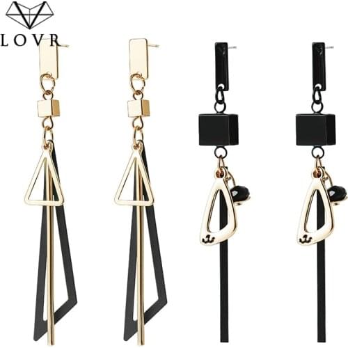 LOVR New Korean Drop Earrings For Women 2019 Fashion Vintage metal Geometric Long Black Dangle earrings Brinco Jewelry