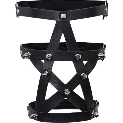 Women Leather Garter Belt for Stockings Star Pentagram Punk Costume
