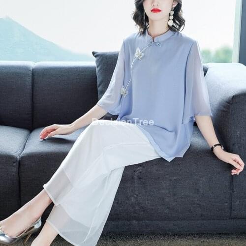 2021 print qipao elegant blusa vintage cheongsam top ladies traditional chinese womens shirt chinese style cheongsam top